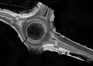 GEOGRAMA - View of the road and neighboring buildings in intensity orthophoto.