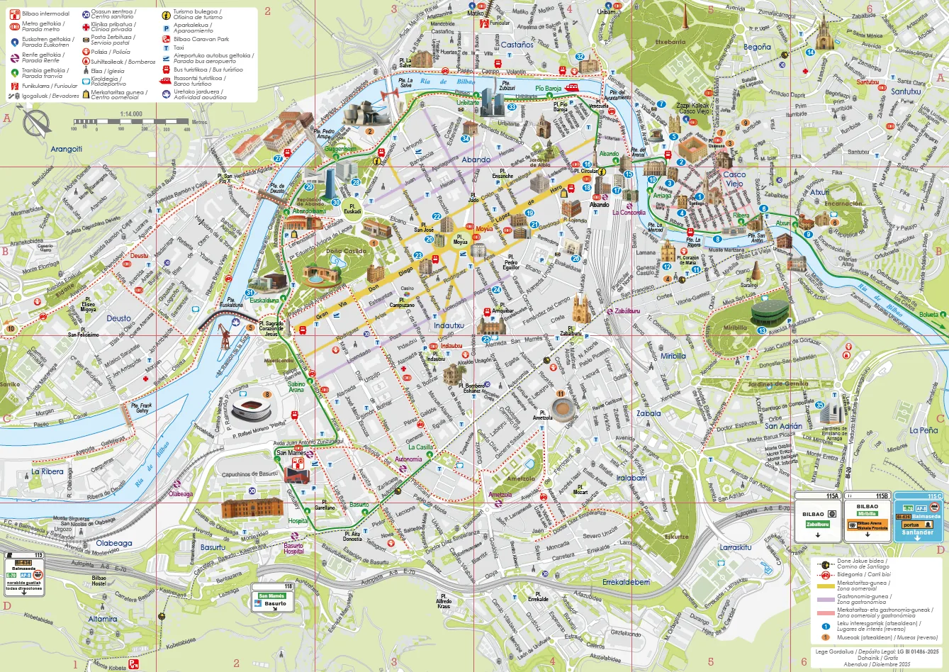 Nuevo plano turístico de Bilbao elaborado por Geograma, con ilustraciones de los principales monumentos